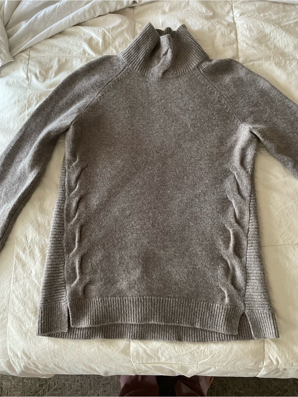 Garnet Hill Cashmere Taupe Cable-Accent Turtleneck Sweater